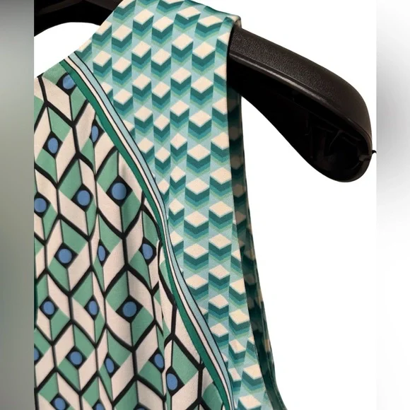 Hale Bob EUC Size M Pretty Blue Green Geometric Print Sleeveless Dress (0630) - Picture 9 of 12